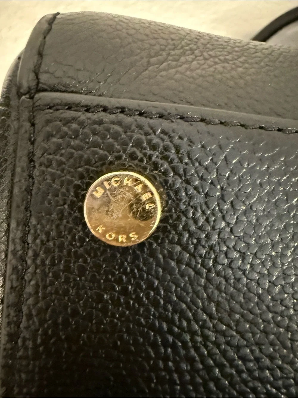 Michael Kors Black Pebbled Leather Satchel with Gold Accents